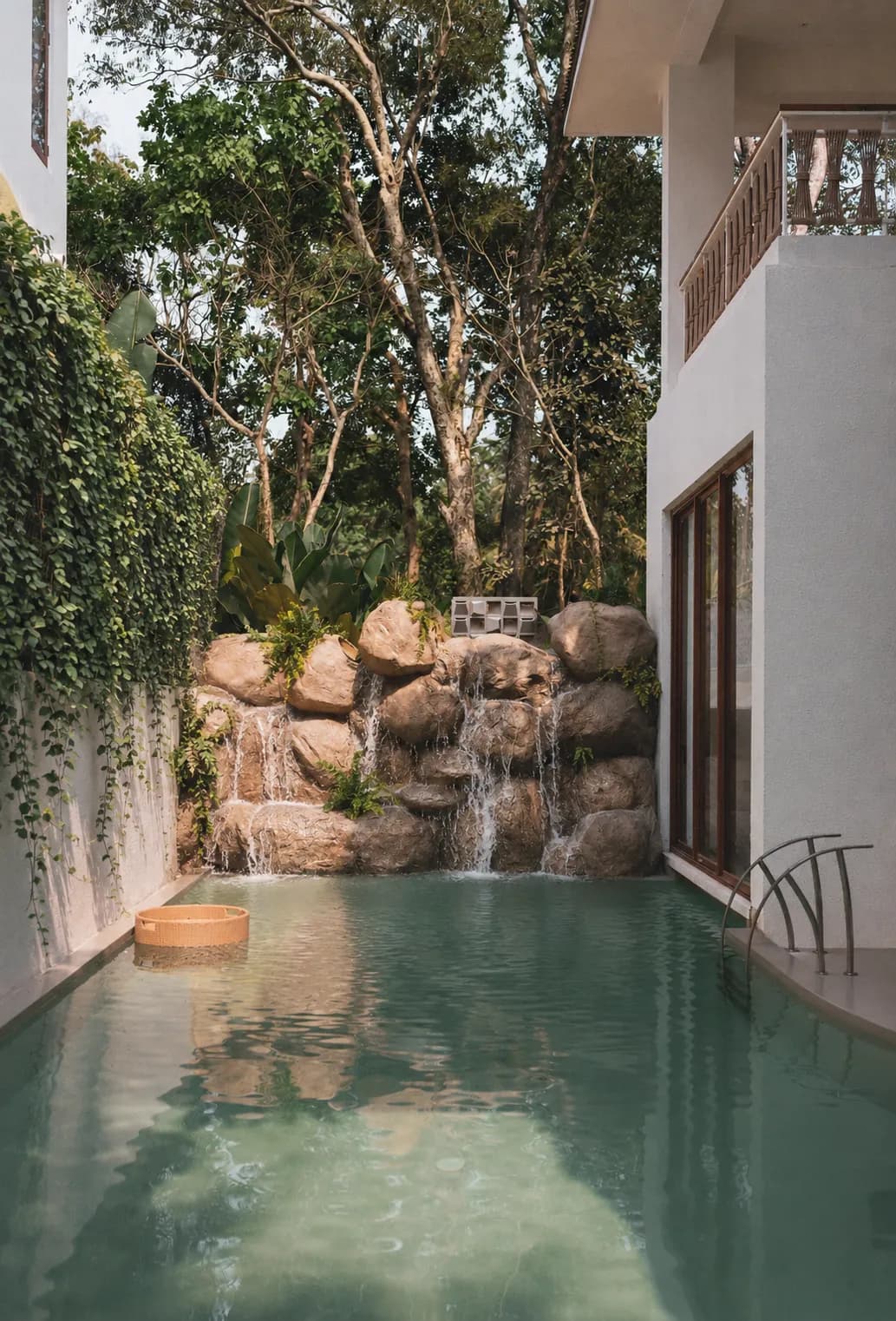 Private pool with waterfall
